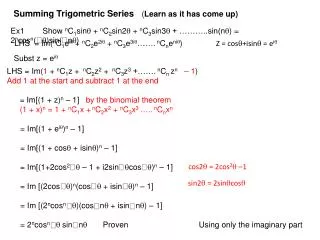 LHS = Im ( n C 1 e i q + n C 2 e 2i q + n C 3 e 3i q ……. n C n e ni q )