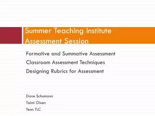 Summer Teaching Institute Assessment Session