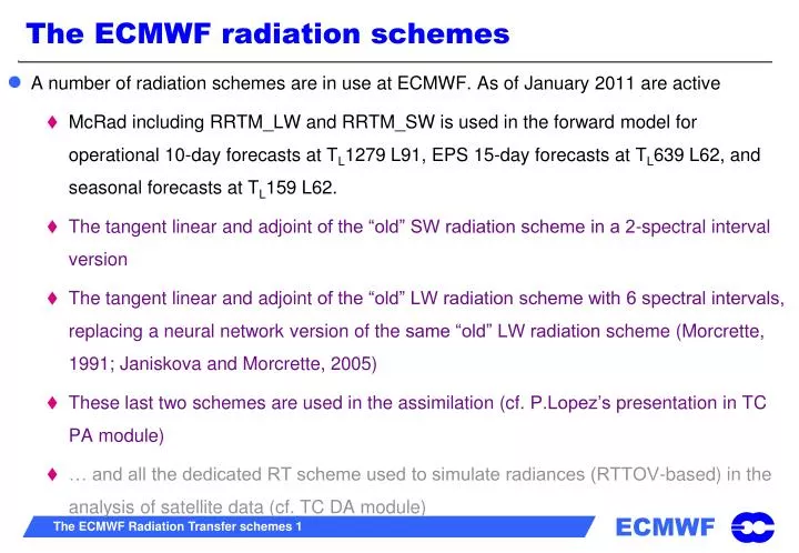 the ecmwf radiation schemes