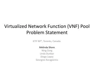 Virtualized Network Function (VNF) Pool Problem Statement