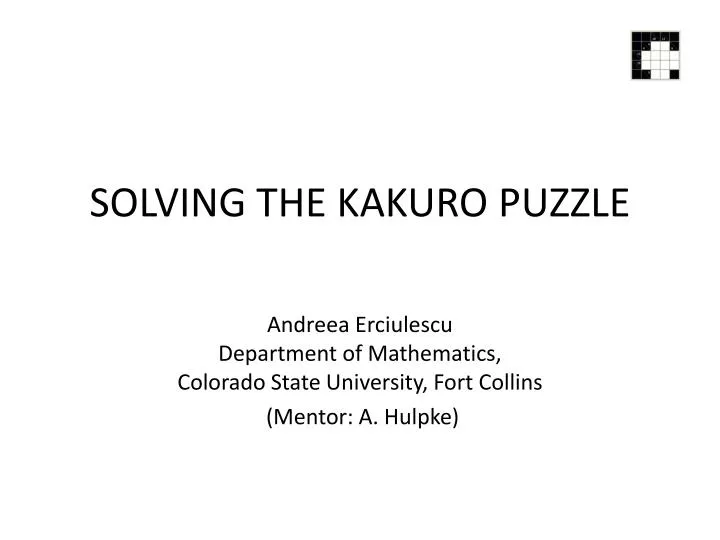 solving the kakuro puzzle