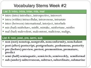 Vocabulary Stems Week #2