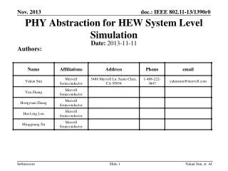PHY Abstraction for HEW System Level Simulation