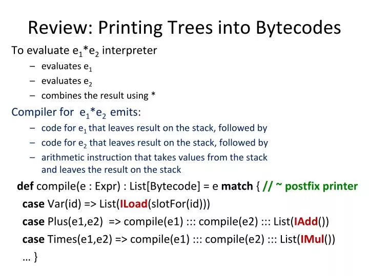 review printing trees into bytecodes