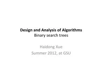 Design and Analysis of Algorithms Binary search trees