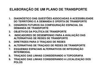 elabora o de um plano de transporte