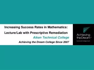 Increasing Success Rates in Mathematics: Lecture/Lab with Prescriptive Remediation
