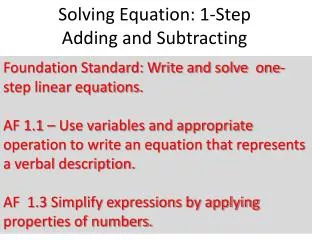 Solving Equation: 1-Step Adding and Subtracting