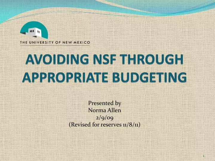 avoiding nsf through appropriate budgeting