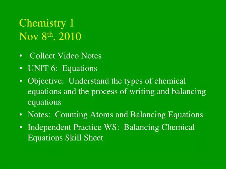 chemistry 1 nov 8 th 2010