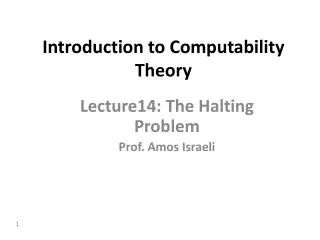 Introduction to Computability Theory
