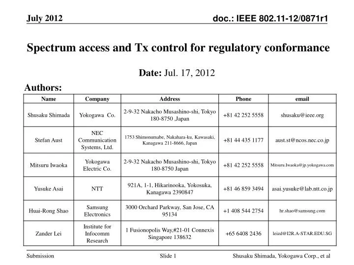 spectrum access and tx control for regulatory conformance