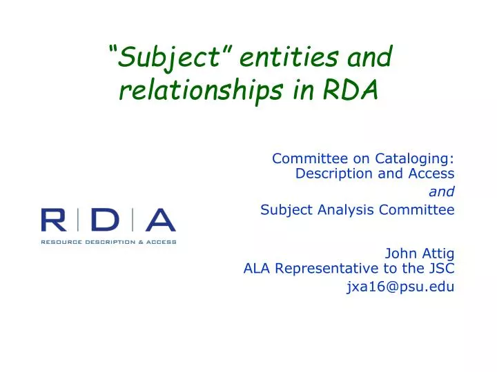 subject entities and relationships in rda