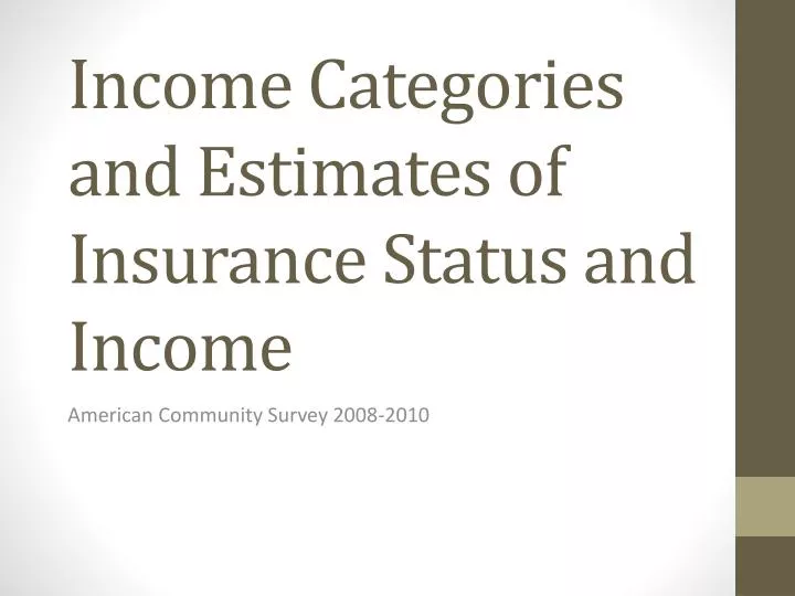 income categories and estimates of insurance status and income