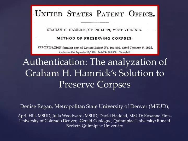 authentication the analyzation of graham h hamrick s solution to preserve corpses