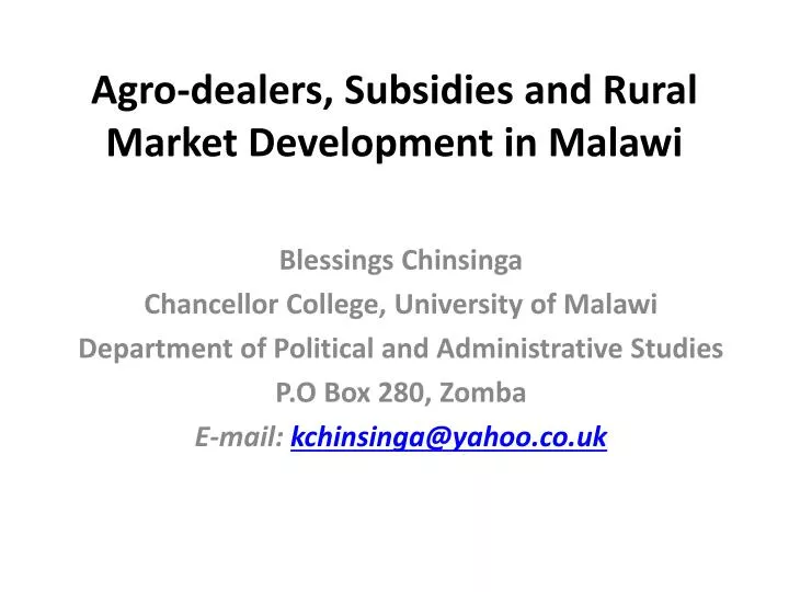 agro dealers subsidies and rural market development in malawi