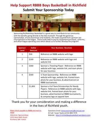 Help Support RBBB Boys Basketball in Richfield Submit Your Sponsorship Today