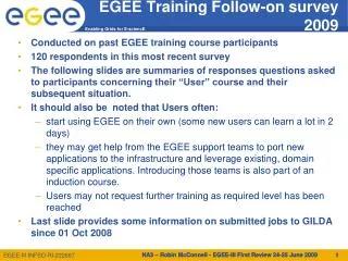 EGEE Training Follow-on survey 2009