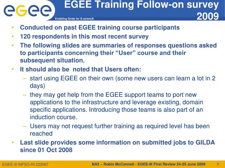egee training follow on survey 2009