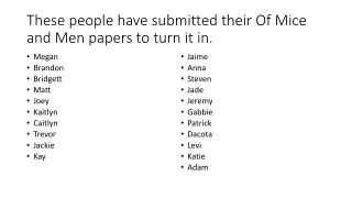 These people have submitted their Of Mice and Men papers to turn it in.