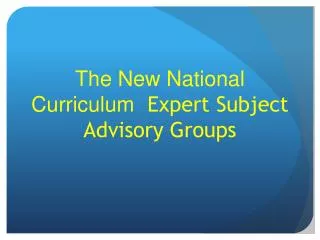 The New National Curriculum Expert Subject Advisory Groups