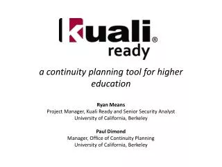 a continuity planning tool for higher education
