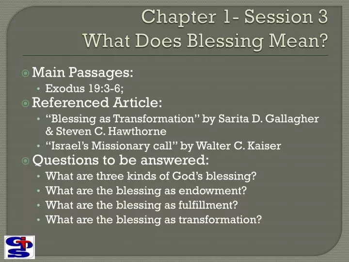 chapter 1 session 3 what does blessing mean