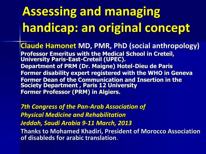 assessing and managing handicap an original concept