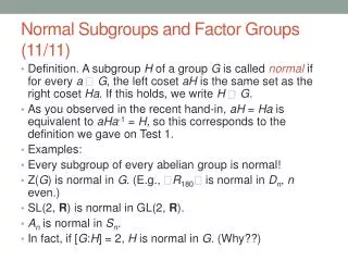 Normal Subgroups and Factor Groups (11/11)