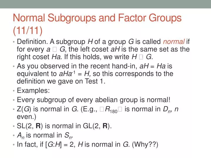normal subgroups and factor groups 11 11