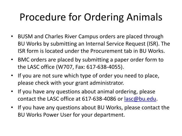 procedure for ordering animals