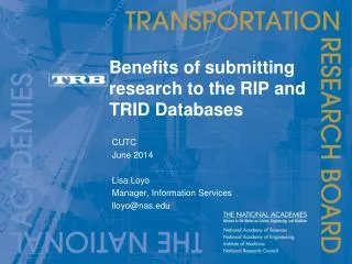 Benefits of submitting research to the RIP and TRID Databases