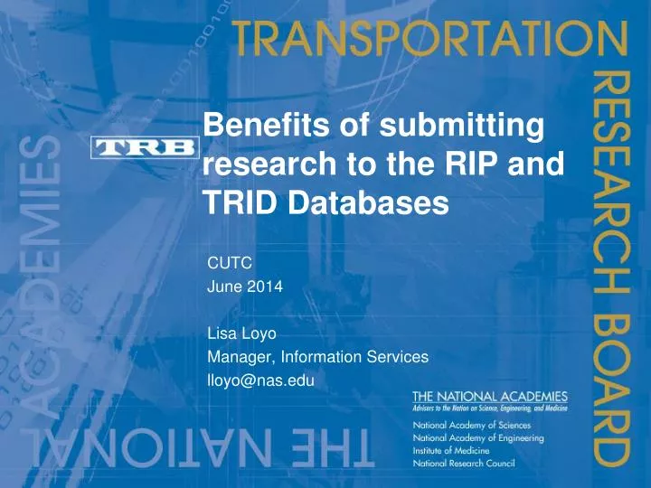 benefits of submitting research to the rip and trid databases