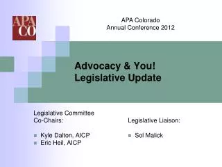Advocacy &amp; You! Legislative Update