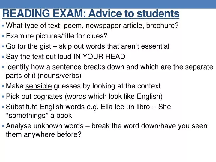 reading exam advice to students