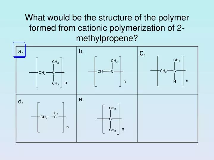 what would be the structure of the polymer formed from cationic polymerization of 2 methylpropene
