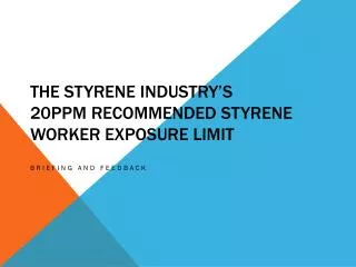 The Styrene Industry’s 20ppm Recommended Styrene Worker Exposure Limit