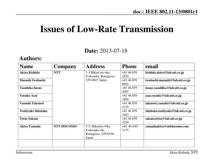 issues of low rate transmission