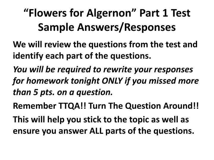 flowers for algernon part 1 test sample answers responses