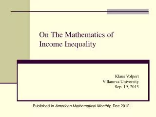 On The Mathematics of Income Inequality