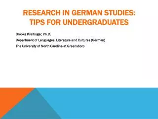 Research in German Studies: Tips for Undergraduates