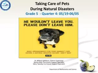 Taking Care of Pets During Natural Disasters Grade 5 - Quarter 4: 05/19-06/05