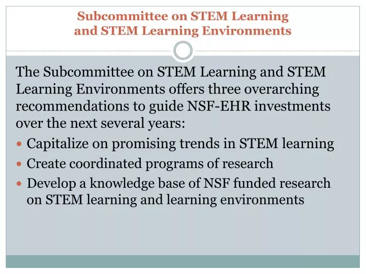subcommittee on stem learning and stem learning environments