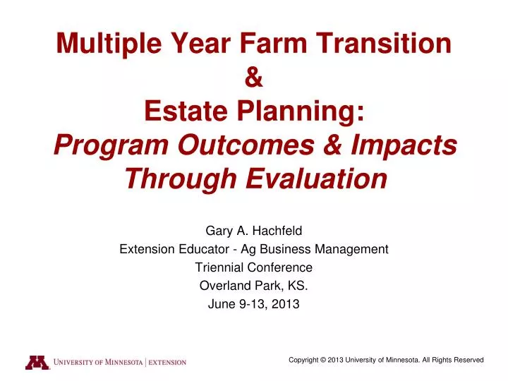 multiple year farm transition estate planning program outcomes impacts through evaluation