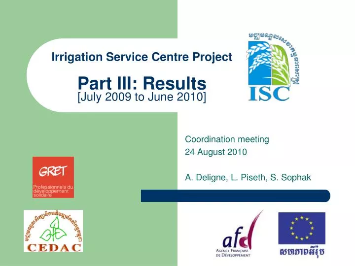 irrigation service centre project part iii results july 2009 to june 2010