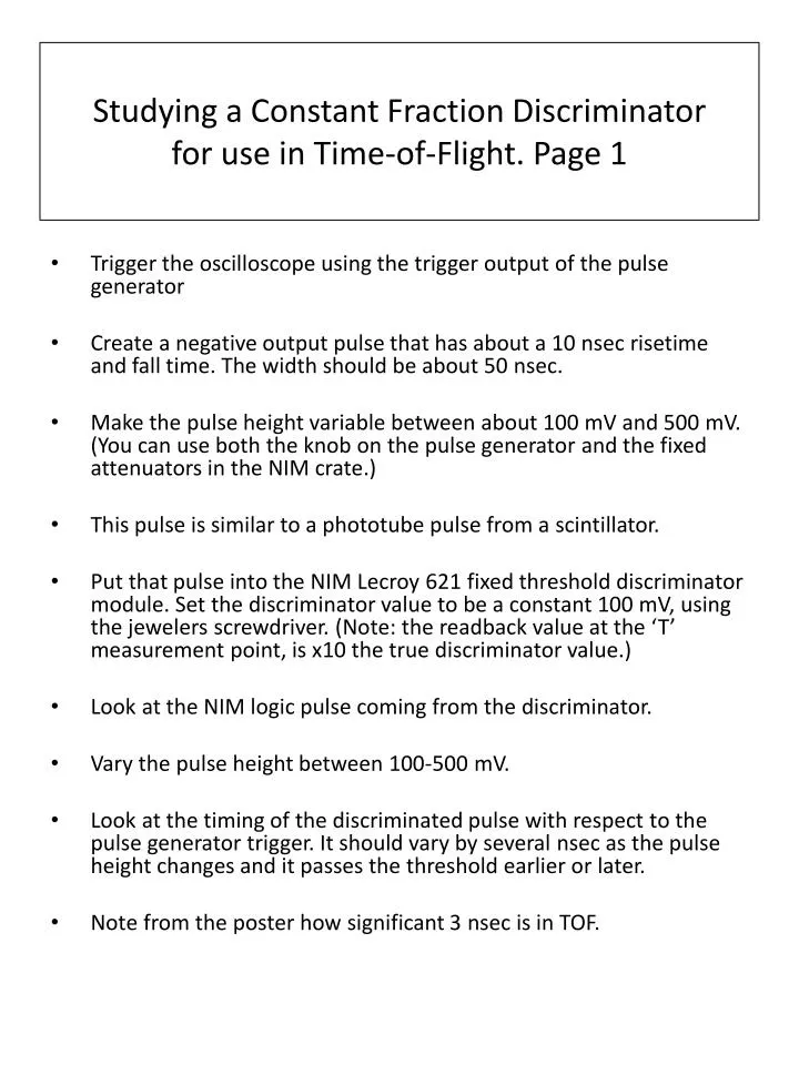 studying a constant fraction discriminator for use in time of flight page 1