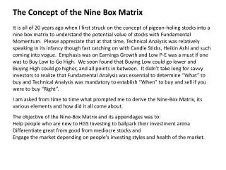 The Concept of the Nine Box Matrix