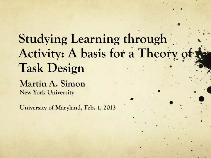 studying learning t hrough a ctivity a basis for a theory of task d esign