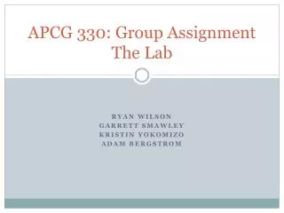 APCG 330: Group Assignment The Lab