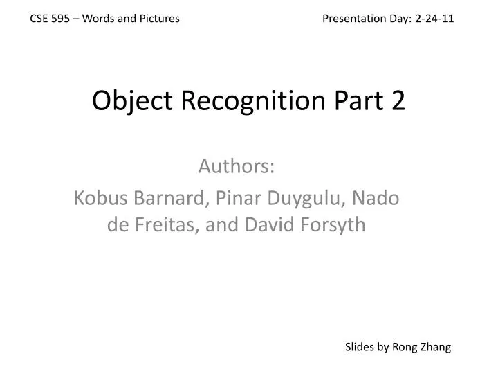 object recognition part 2